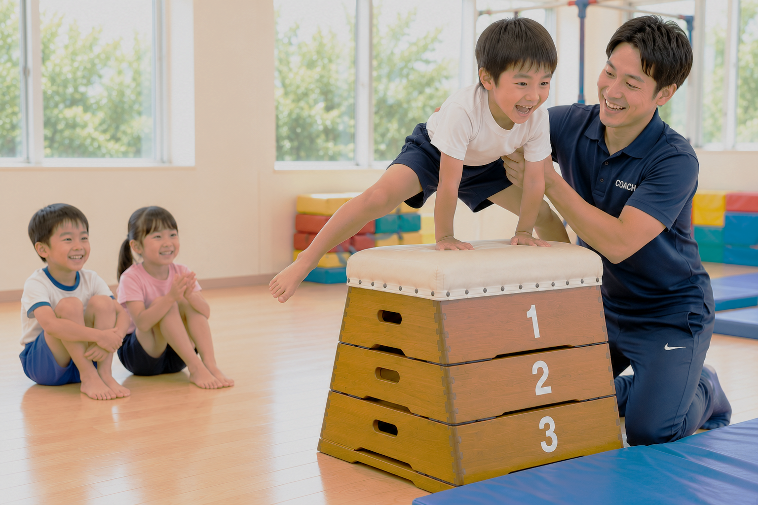 コーチと一緒にチャレンジする子ども
