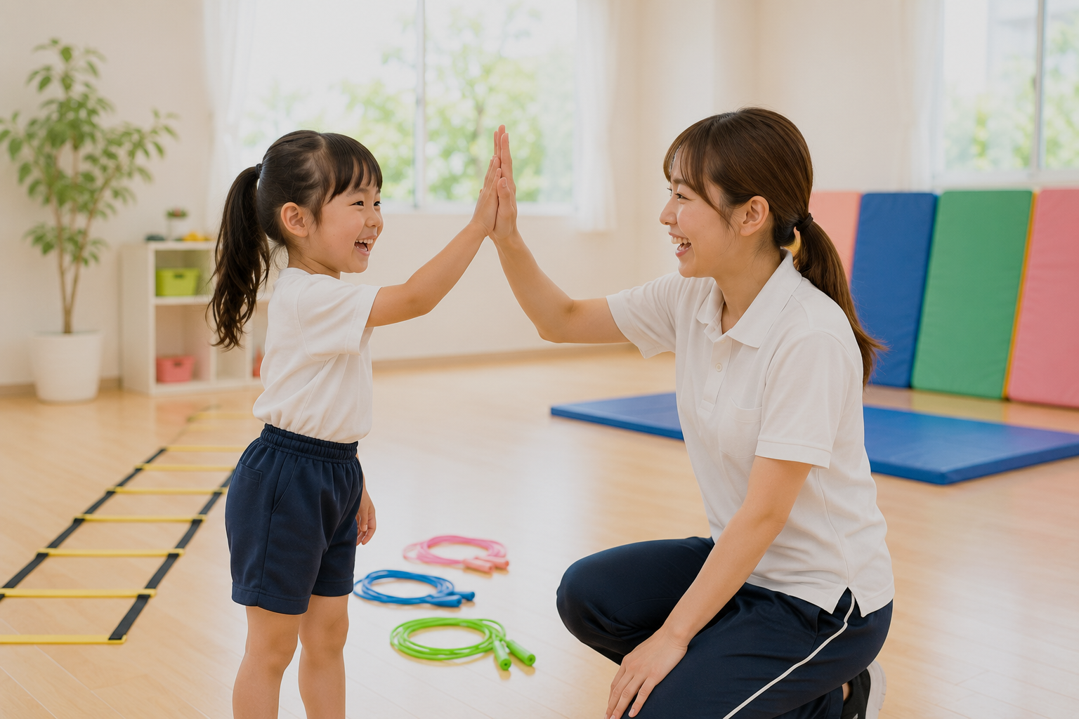 ハイタッチをする子どもとコーチ