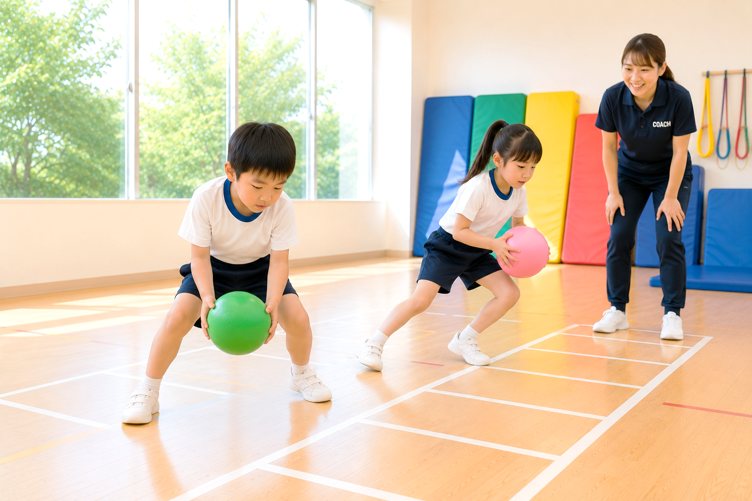 道具を使いながら楽しく運動する様子
